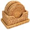 Honey Brown Round Rattan Placemats Set Of 6 With Rectangular Holder 2.25 Inch